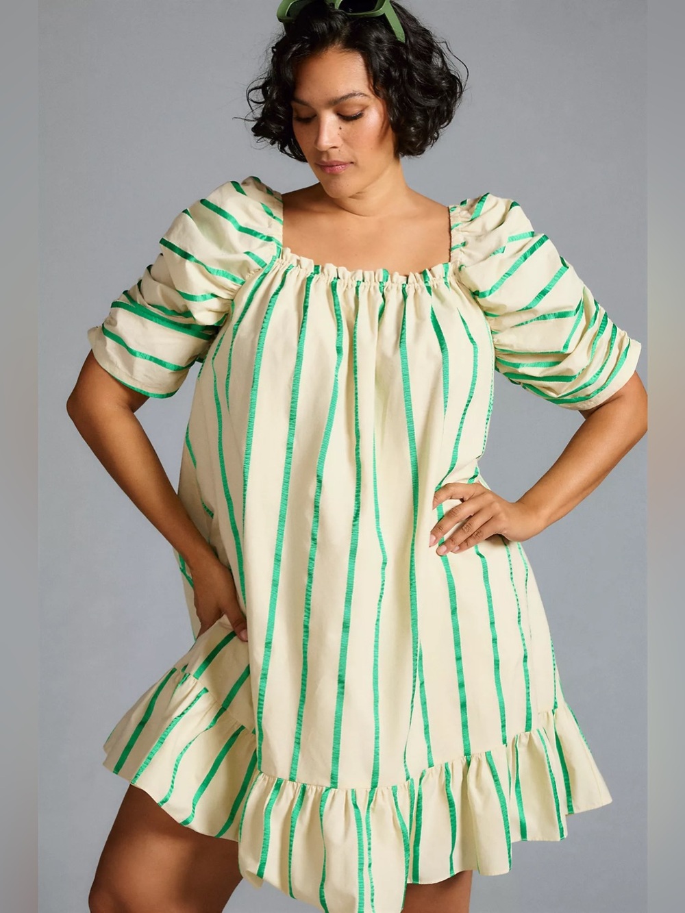 NWT!! English Factory - Stripe Puff Sleeve Trapeze Dress - Size Large